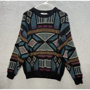 Vintage London Fog Sweater Adult Large Multicolor Geometric Knit Crewneck READ